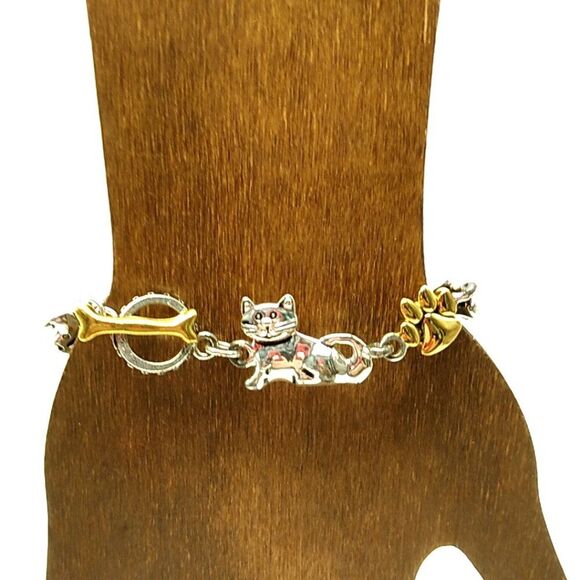 Vintage Premier Designs Gold & Silver-tone Dog Cat & Paw Bracelet - Picture 4 of 10
